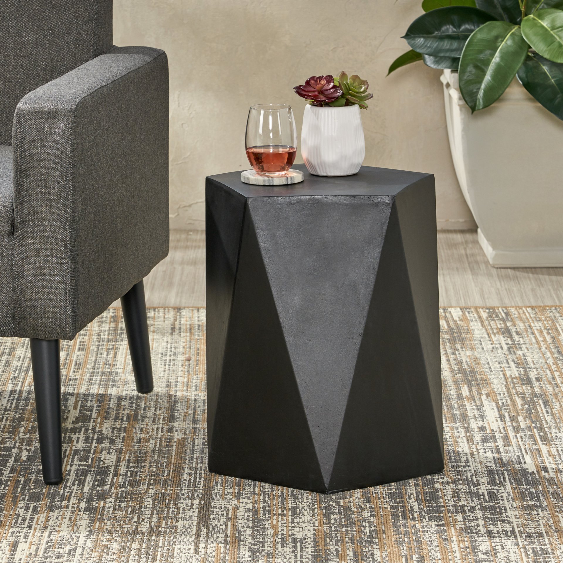 Side Table With Geometric Design - Black - Image 4