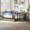 Corner Bed Frame Twin Size With Bookcase And 2 Underbed Storage Drawers, Modern Twin Bed With LED Light And Charging Station, Modern Daybed Reversible Left Or Right - Gray - Image 2