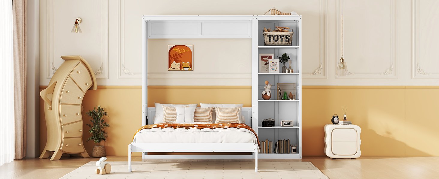 Full Size Murphy Wall Bed With Shelves - White - Image 18