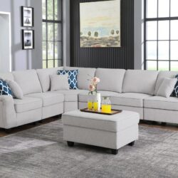 Leo - 7 Piece Modular L-Shape Sectional Sofa And Ottoman - Light Gray