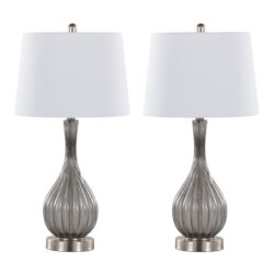 Jenny - Contemporary Table Lamp (Set of 2) - Clear Smokey Crackle / Nickel / White