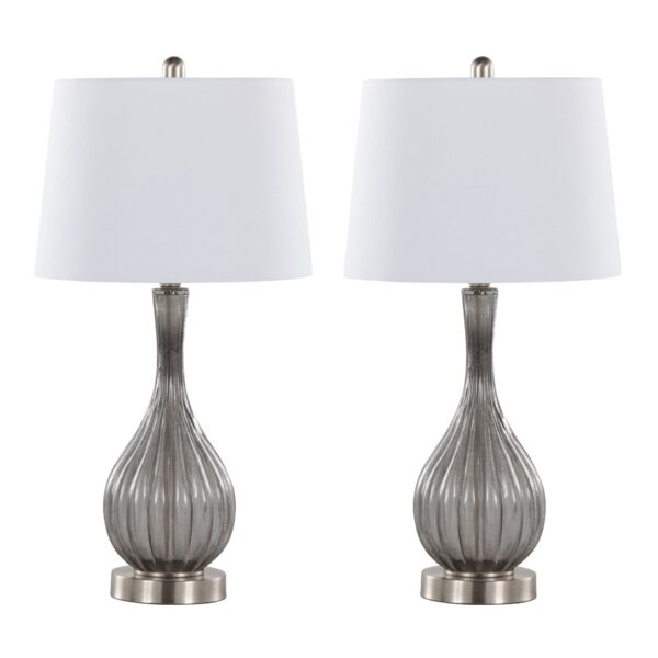 Jenny - Contemporary Table Lamp (Set of 2) - Clear Smokey Crackle / Nickel / White