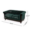 Chesterfield Velvet Loveseat Sofa 2 Person Rolled Arm Upholstered Couch - Forest Green - Image 3