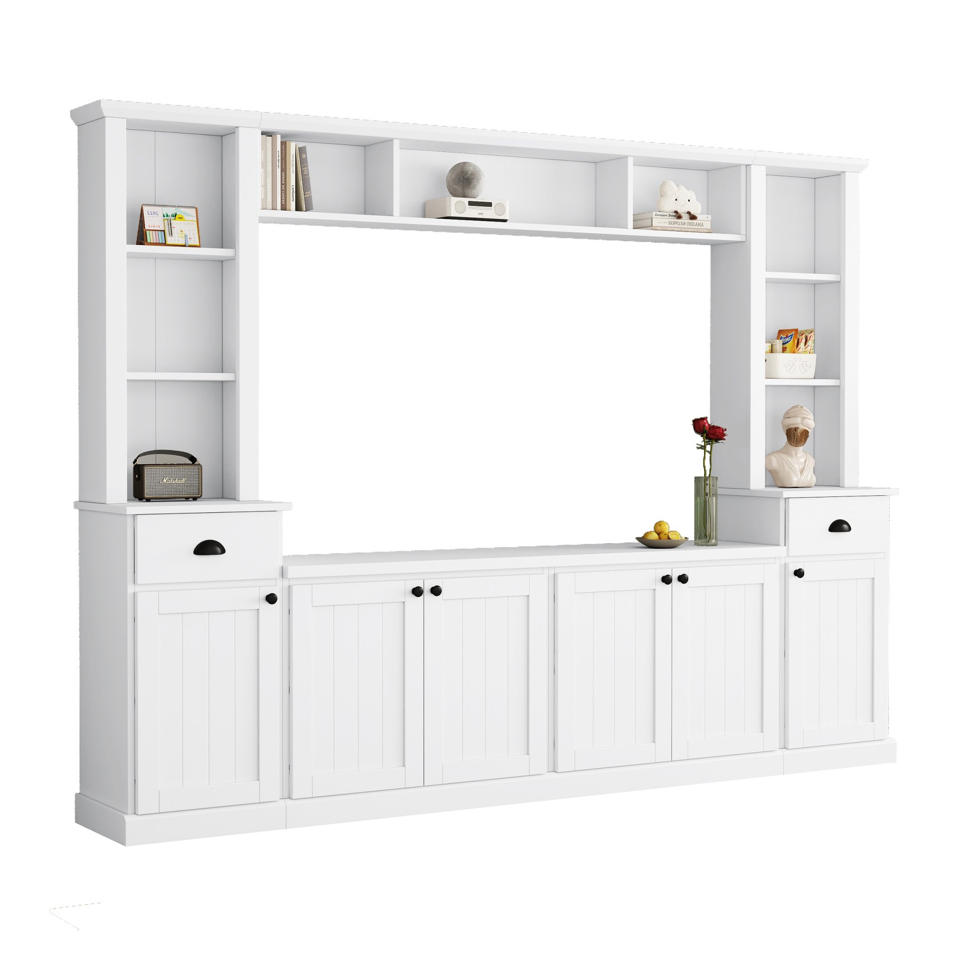Minimalist - Entertainment Wall Unit Set With Bridge For TVs Up To 75", Ample Storage Space TV Stand With Adjustable Shelves - White - Image 10