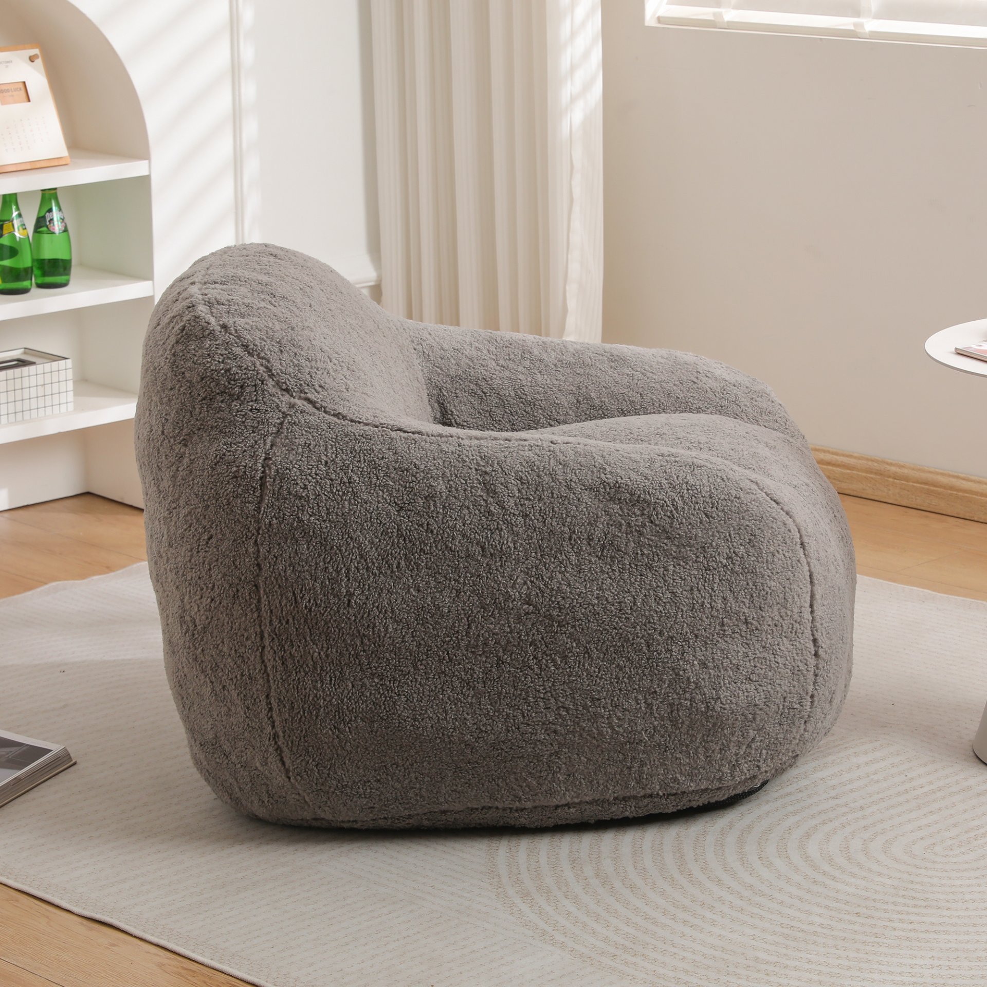 Giant Bean Bag Chair For Adults, Spacious Memory Foam Bean Bag Sofa With Armrests Teddy Fabric, Comfy Seating For Living Room Or Bedroom - Light Gray - Image 5