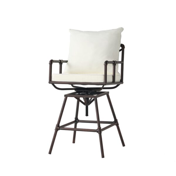 Industrial Outdoor Patio Plumber'S Iron Frame Swivel Barstool With Cushions, Height Adjustable - Black / Copper
