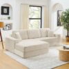 Modern Minimalist L Shape Modular Sectional Sofa Corduroy Couch Unfolds Into Bed - Beige - Image 5
