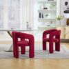 Contemporary Upholstered Accent / Dining Chair (Set of 2) Teddy Velvet Fabric With Sturdy Steel Frame - Red - Image 10