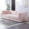Elegant Corduroy Sofa With Throw Pillows And Backrests For Living Room Leisure - Pink - Image 4