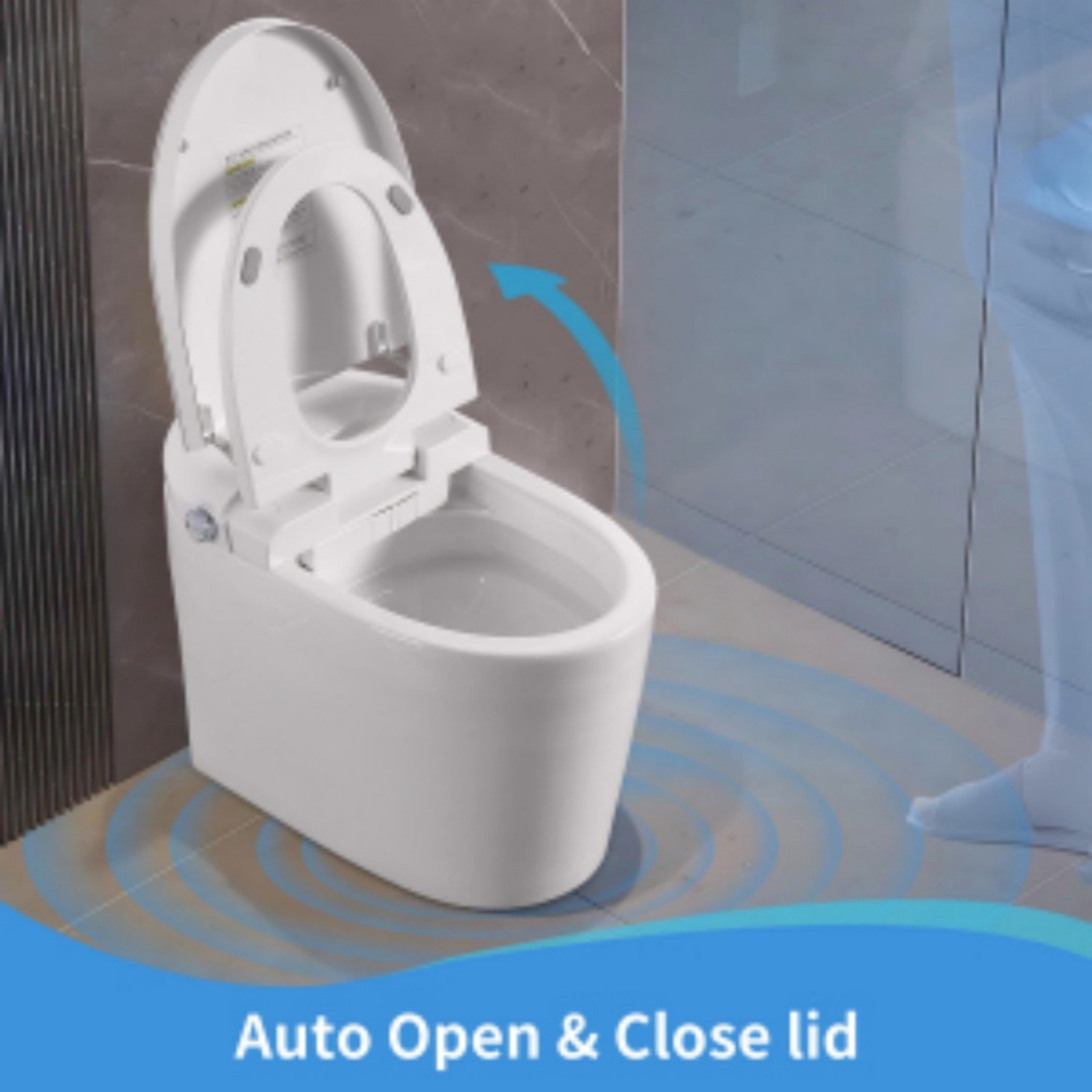 Tankless Smart Toilet With Bidet Built In, 1 Piece, Auto Flush, Auto Open / Close, Heated Seat, Bubble Wash, Warm Water And Dry, Adjustable Temp, Remote Control Side Know - White - Image 9