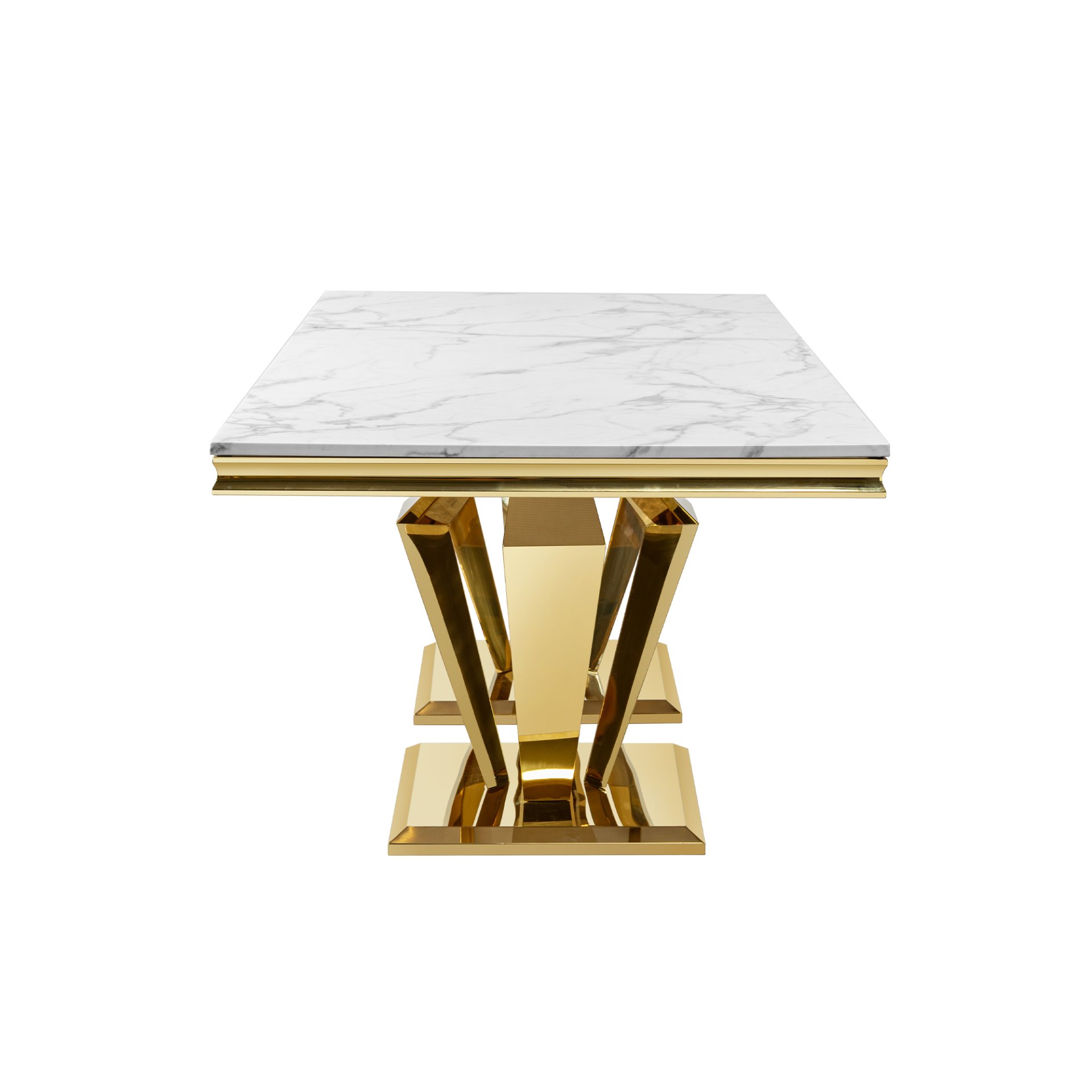 79.53 In. Elegant Marble Pattern Dining Table For 6 Or 8 Seats Polished Stainless Steel Base - Gold - Image 5