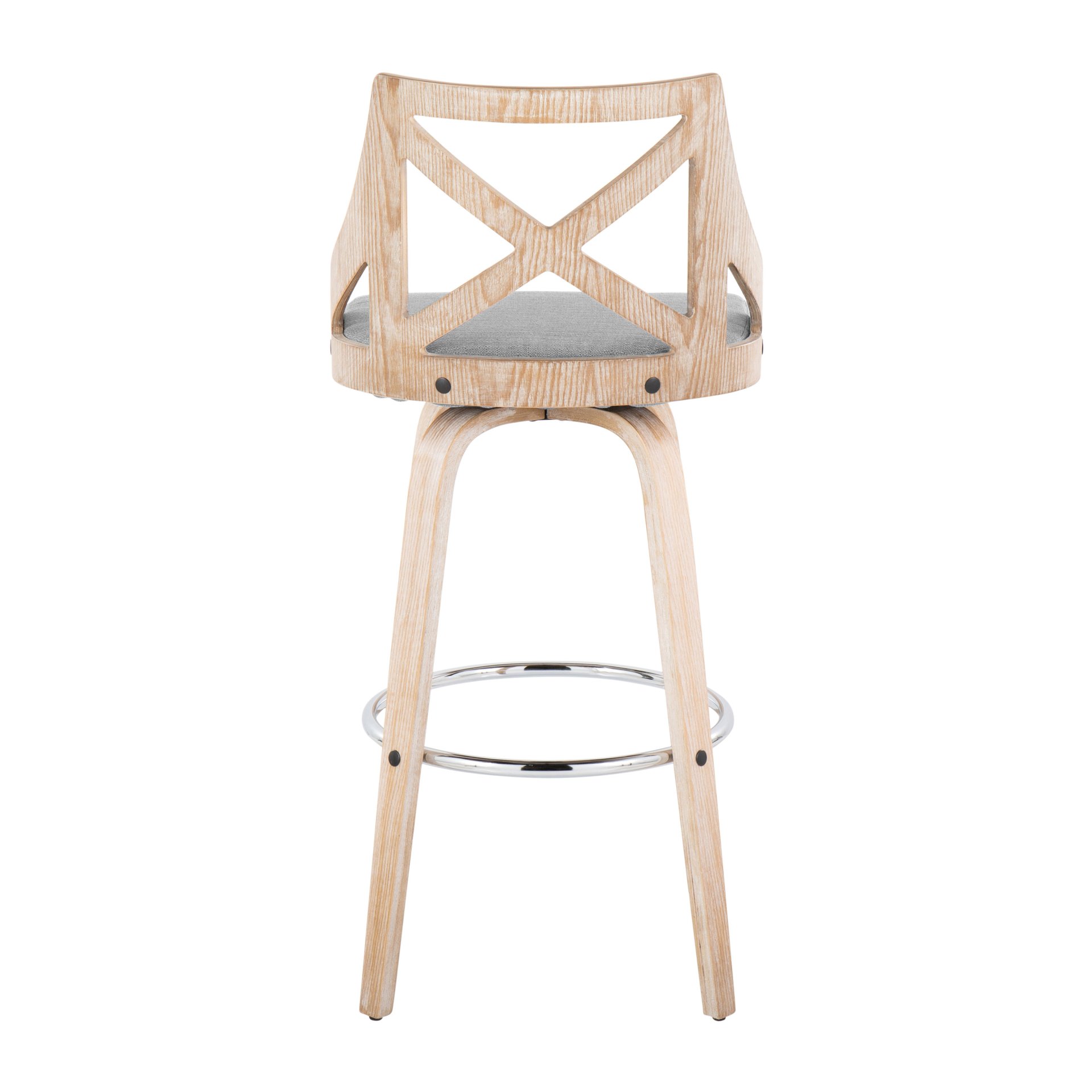 Charlotte - Farmhouse Fixed Height Barstool With Swivel With Round Footrest (Set of 2) - White Washed / Light Gray - Image 5