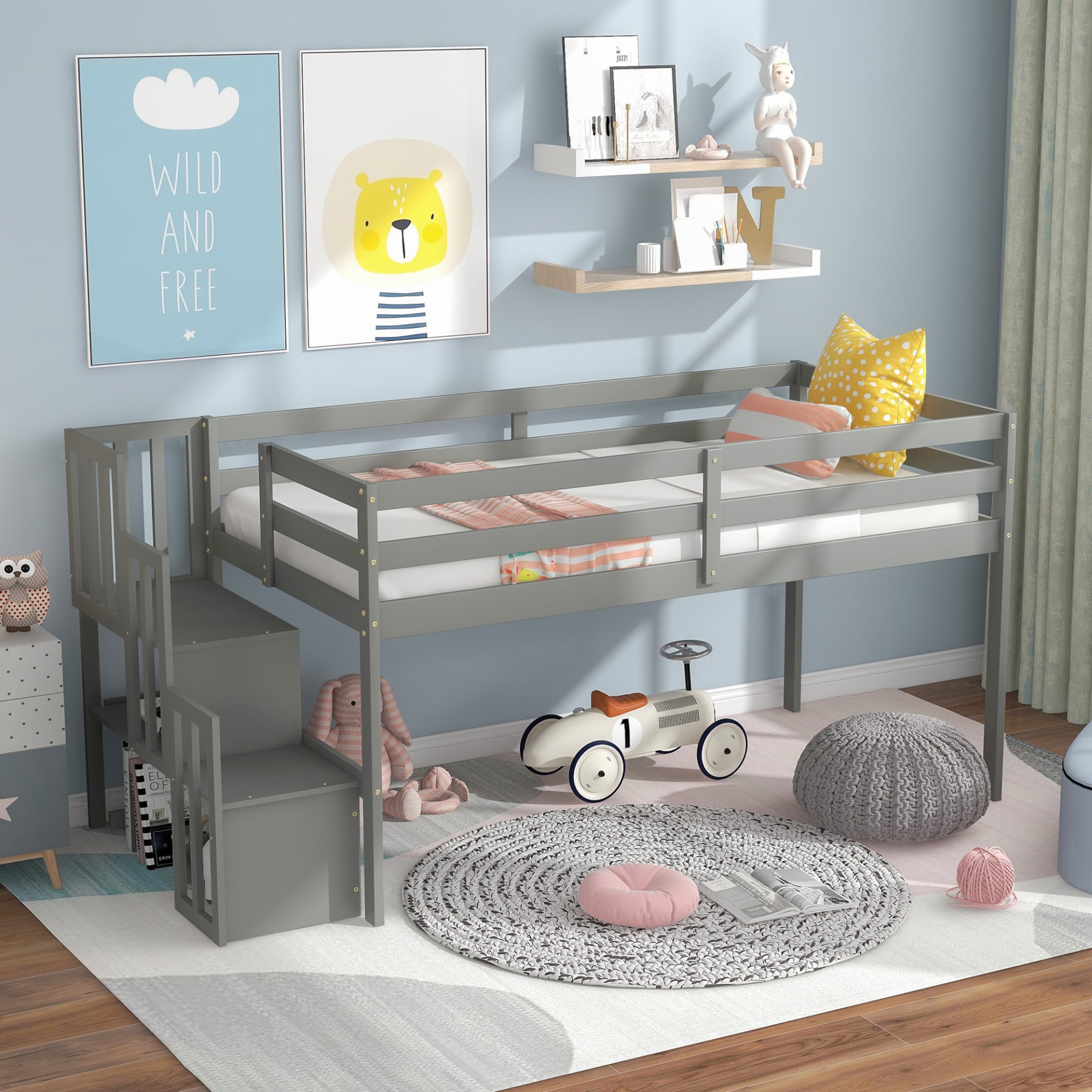 Loft Bed With Staircase - Gray - Image 4