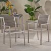 Dreamlan - Outdoor Aluminum Dining Chair With Faux Wood Seat (Set of 2) - Gray / Silver - Image 9