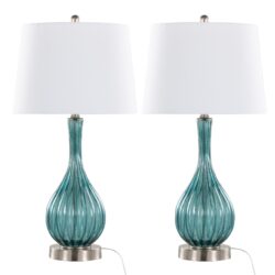 Jenny - Contemporary Table Lamp (Set of 2) - Clear Sapphire Blue Crackle / Nickel / White
