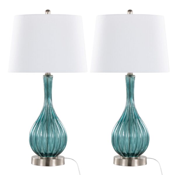 Jenny - Contemporary Table Lamp (Set of 2) - Clear Sapphire Blue Crackle / Nickel / White