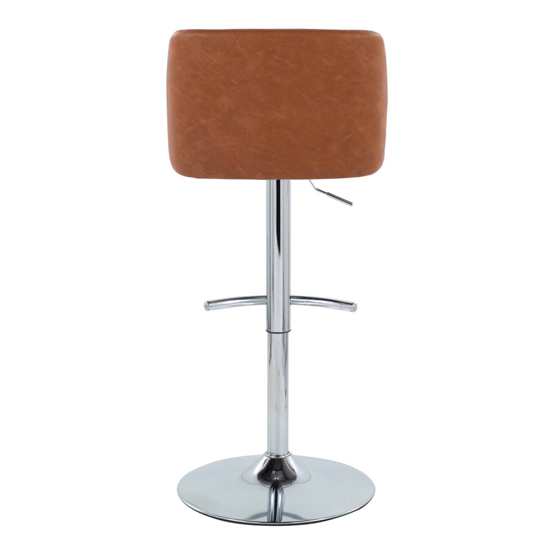 Toriano - Contemporary Adjustable Barstool With Swivel With Rounded T Footrest (Set of 2) - Camel / Chrome - Image 5