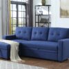 Upholstered Pull Out Sectional Sofa With Chaise - Blue - Image 10
