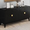 4 Door Sideboard Storage Cabinet For Living Room And Dining Room, 2 Large Cabinets With Gold Handles And Adjustable Shelf - Black - Image 27