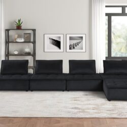 Anna - Velvet 5 Piece Sectional Sofa Ottoman - Midnight