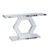 Sparkling Crystal Hexagon Mirror Entryway Premium Modern Foyer Console Table With Diamond Glass Effects, Dual Tier Luxury Sofa Table - Silver - Image 9