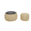 Woven Rattan Fabric Round Storage Ottoman With 2 In 1 Function As End Table And Ottoman - Dark Yellow - Image 12