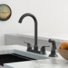 Kitchen Sink Faucet With 2 Handles And Pull Out Side Sprayer - Matte Black - Image 2