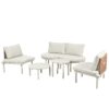 6 Piece Patio Sofa Furniture Set, Half Moon Outdoor Sectional Sofa With 2 High Low Coffee Tables, 4 Pillows & Cushions - Beige - Image 9