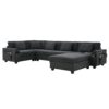 U Shaped Sectional Sofa 6 Seat Couch Set With Oversized Ottoman, Hidden Armrest Storage And Cup Holders USB Charging Ports Wide Seat Sofa - Black - Image 2