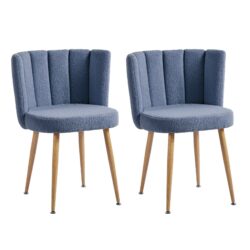 Modern Haze Dining Chair With Iron Tube Wood Legs, Shorthair Cushions And Comfortable Backrest, Suitable For Dining Room, Living Room, Cafe, Simple Structure (Set of 2) - Blue