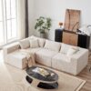 Corduroy Modular L Shaped Sectional Sofa, Luxury Floor Couch Set, 4 Piece Free Combination - Beige - Image 14