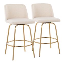 Toriano - Contemporary Fixed Height Counter Stool With Swivel And Round Footrest (Set of 2) - Cream / Gold