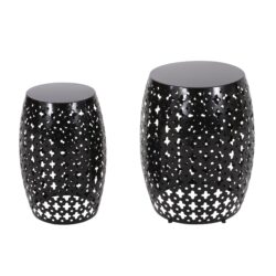 Modern Outdoor Metal End Table Set With Durable Iron Frame - Black