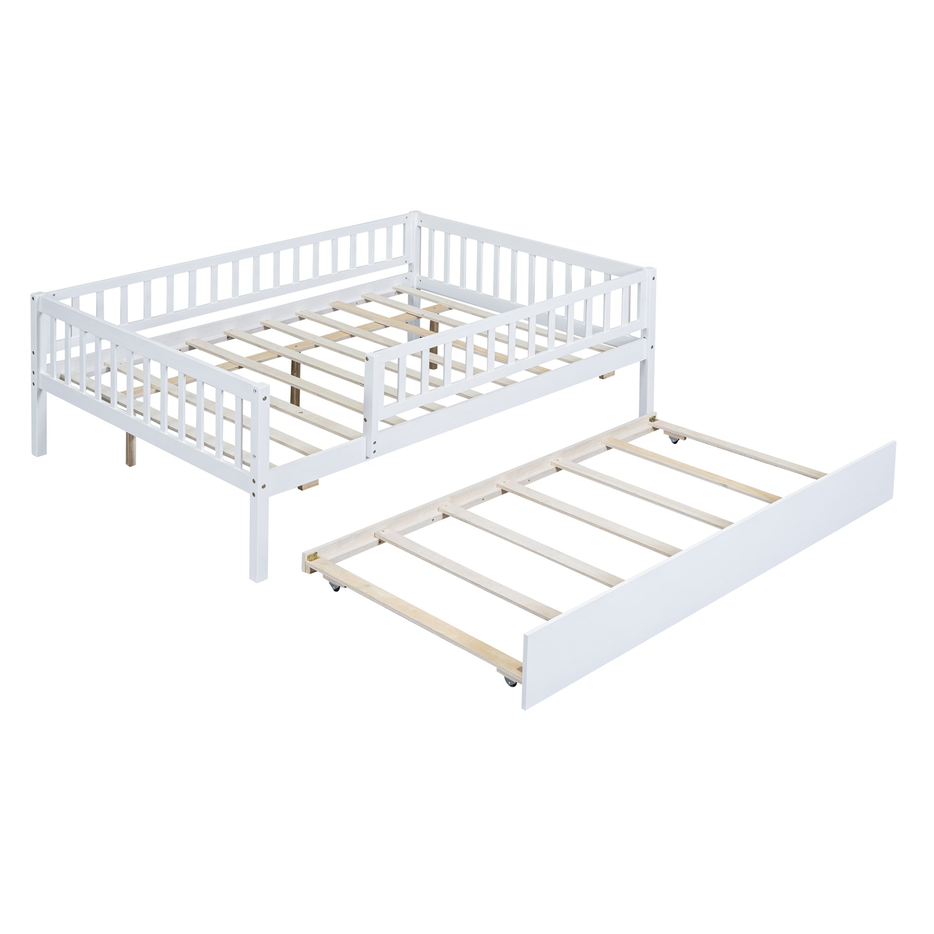 Full Size Daybed With Trundle And Fence Guardrails - White - Image 5