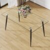 Modern Rectangular Glass Dining Table For 4 - 6 People With Tempered Glass Top And Metal Legs, Writing Desk For Kitchen, Dining Room And Living Room - Transparent - Image 2