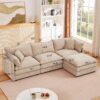 Modular L Shaped Sectional Sofa Set With Movable Ottoman, Chenille - Coffee - Image 3