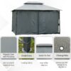 Outsunny - Patio Gazebo, Outdoor Gazebo Canopy Shelter With Curtains, Vented Roof, Steel Frame For Garden, Lawn, Backyard And Deck, - Sage Gray - Image 6