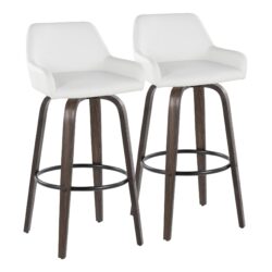 Daniella - Contemporary Fixed Height Barstool With Swivel & Round Footrest (Set of 2) - Walnut / White