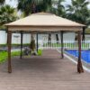Outdoor Pop Up Gazebo Canopy 11 X 11 Ft With 2 Tier Soft Top And Removable Zipper Netting - Coffee - Image 11