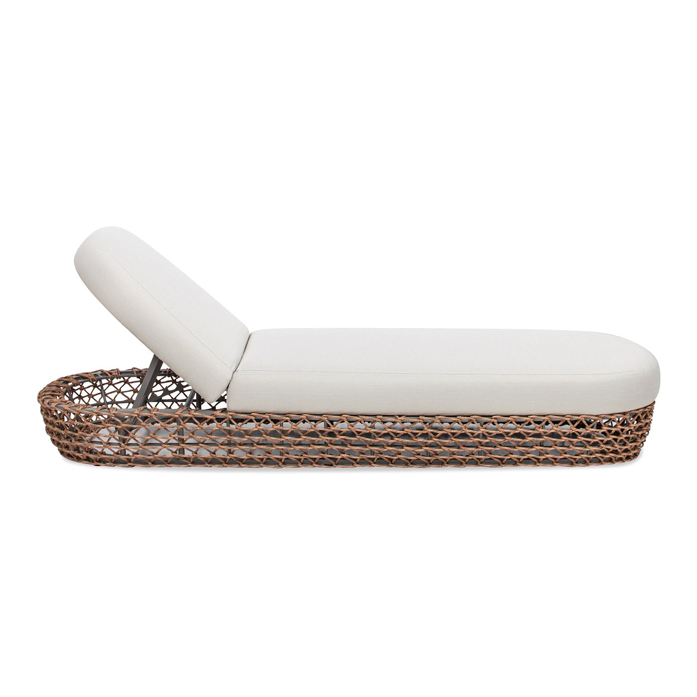 Willow - Sunbrella Upholstered Woven Patio Lounger, Wicker Frame - Wheat Beige / Golden Brown - Image 3
