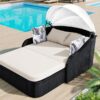 Outdoor Sunbed With Adjustable Canopy, Double Lounge, Daybed - Black / Beige - Image 3
