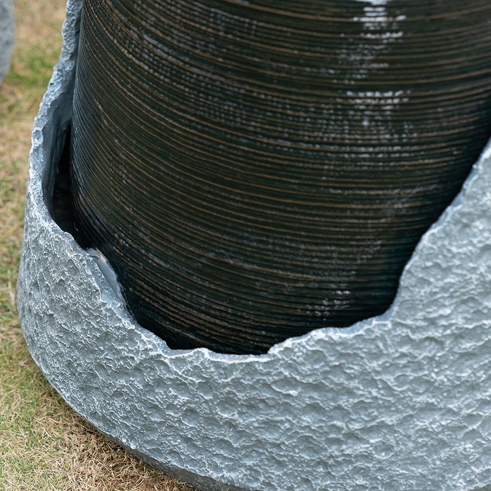 19.7" Indoor Outdoor Polyresin Water Fountain, Unique Broken Urn Fountain Chic Dynamic Modern Design With Light For Garden, Lawn, Backyard, Porch - Gray - Image 4