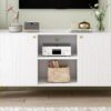 Modern TV Stand For TVs Up To 55", Entertainment Center Media Console, Adjustable Shelf, Metal Legs, Handles And Anti-Tip Device For Living Room - White - Image 6