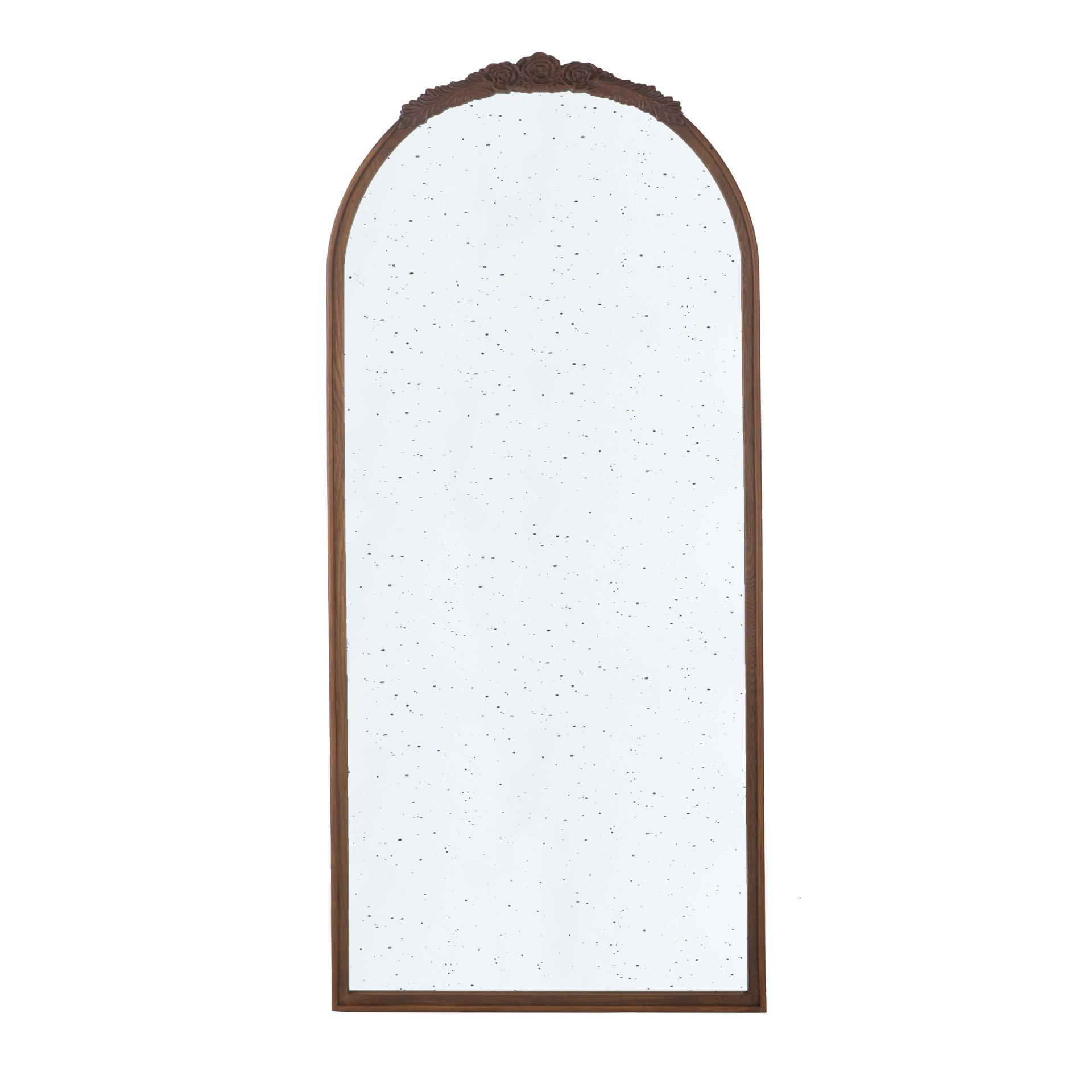 Hand Carved Rose Antique Mirror Frame, Large Arch Mirror Wall Decor For Living Room, Bathroom, Entryway - Brown - Image 2