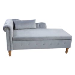 Chaise Lounge Indoor, Velvet Lounge Chair For Bedroom With Storage & Pillow, Modern Upholstered Rolled Arm Chase Lounge For Sleeping With Nailhead Trim For Living Room Bedroom Office - Gray