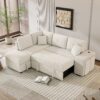 Convertible Sleeper, Sectional Pull Out Sofa Bed With Storage Ottoman, 2 Throw Pillows, 2 Stools, Wireless Charger And Two Hidden USB Ports For Living Room - Cream - Image 8
