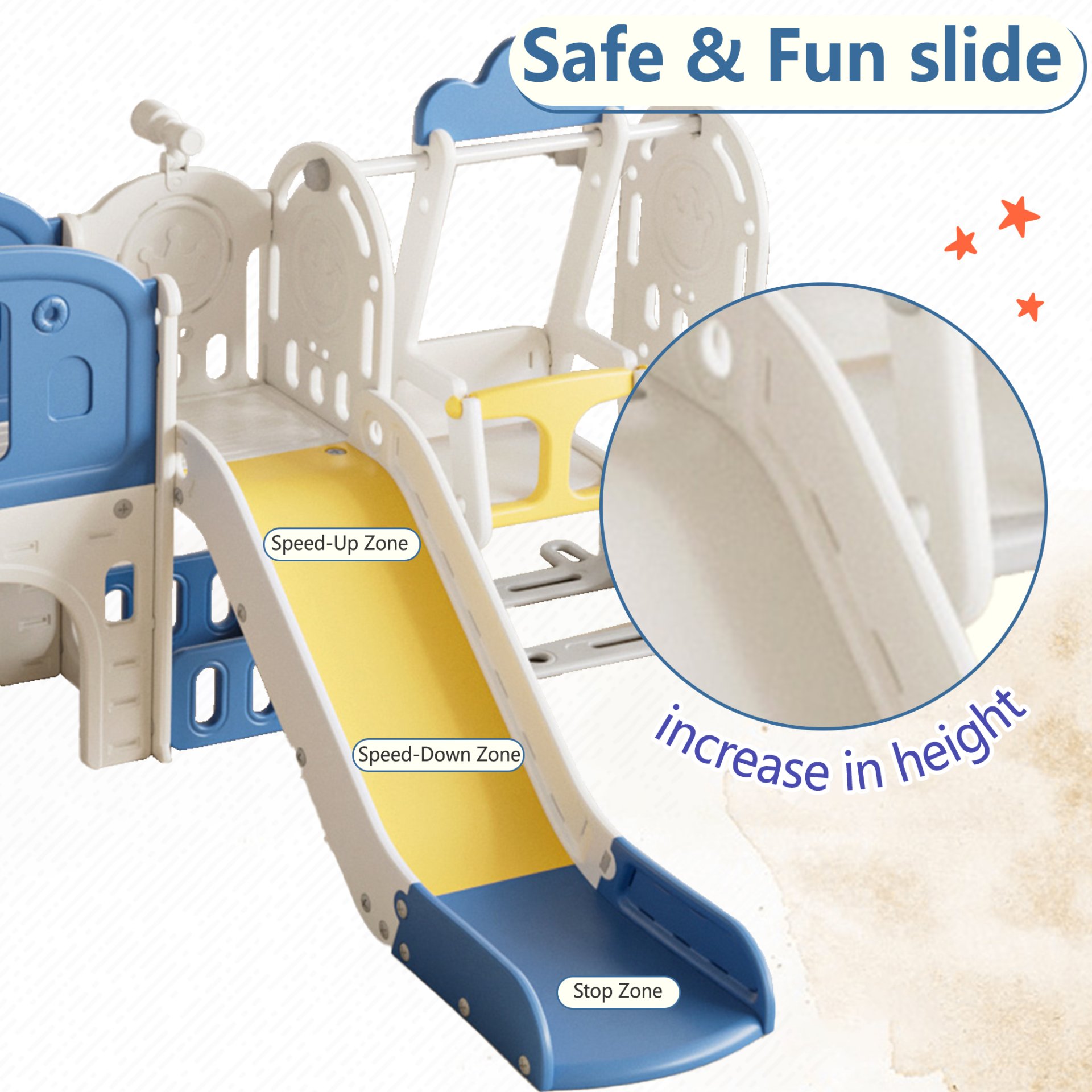 Toddler Slide Kids Playground With Basketball Hoop And Swing - Blue Yellow - Image 4