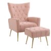 Modern Accent Chair With Ottoman, Comfy Armchair For Living Room, Bedroom, Apartment - Pink - Image 15