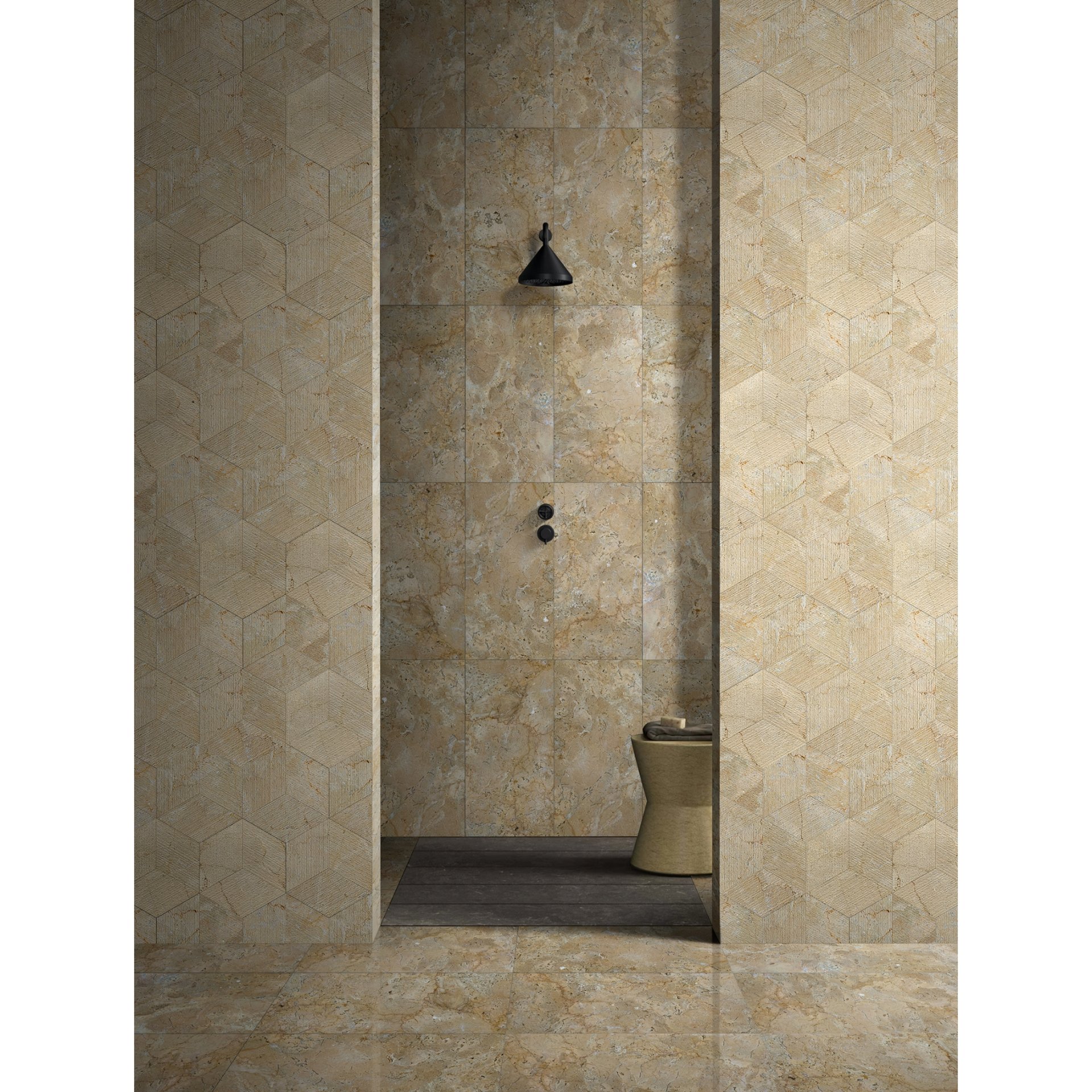 Hexagon Marble Tiles 3D Fluted Stone FS Textured (Set of 12) - Beige / Gold - Image 8