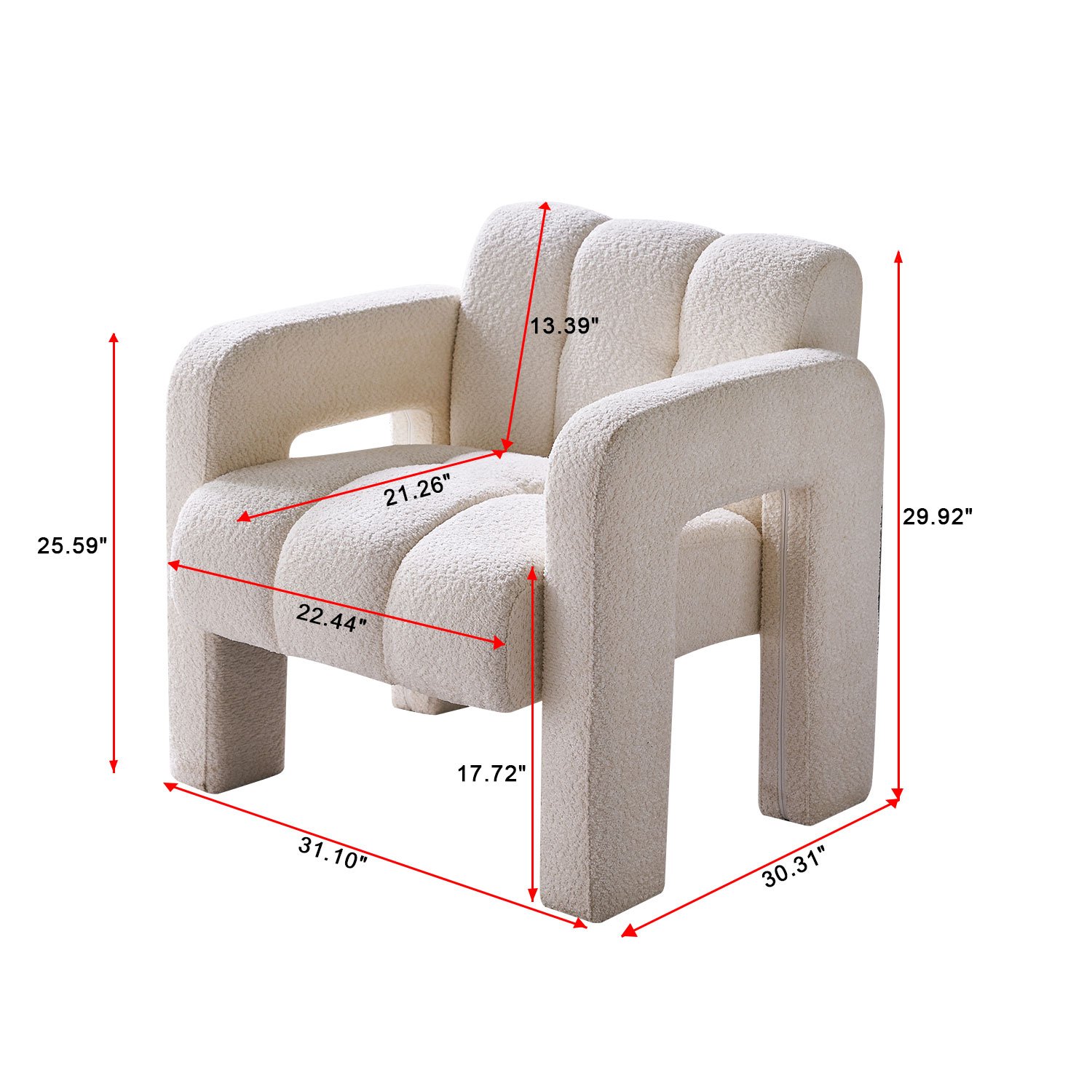 31.10" Wide Boucle Upholstered Accent Chair - Beige - Image 3